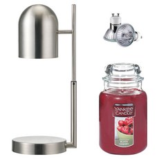 The Sweet 定時可調高度歐式融蠟燈 + Yankee Candle 大蠟燭 + 燈泡 2入組, 黑櫻桃, 銀色(融蠟燈)