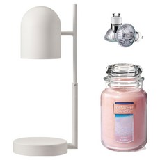 The Sweet 定時可調高度歐式融蠟燈 + Yankee Candle 大蠟燭 + 燈泡 2入組, 粉紅沙灘, 白色(融蠟燈)