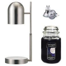 The Sweet 定時可調高度歐式融蠟燈 + Yankee Candle 大蠟燭 + 燈泡 2入組, 仲夏之夜, 銀色(融蠟燈)