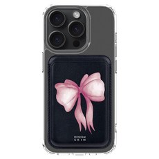 DESIGNSKIN 맥세이프 레더 포켓 지갑, 블랙 수채화 리본, 1개