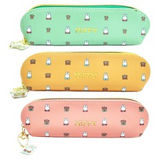 米菲圖案化妝包3件組, 1套, 蜜桃粉, 橙色起司, 松木薄荷