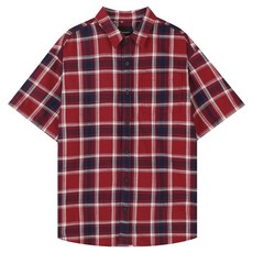 버커루 남성용 코튼 루즈핏 체크 반팔 셔츠
