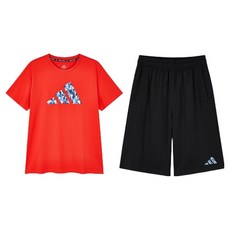 adidas 愛迪達 兒童涼感透氣3S大標誌夏季上下衣套裝