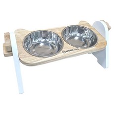 MONAGIO 寵物Dr. Cats可調節高度不鏽鋼雙碗餵食器, 原木配白, 1個