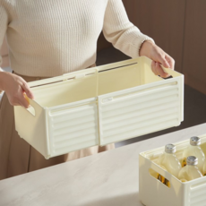 可調節長度伸縮收納整理盒 + 高級型標籤貼紙組, 奶油色, 3套