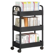 Levenraum 善用空間移動式窄身風格三層推車 + 4入掛鉤組, 黑色, 3層