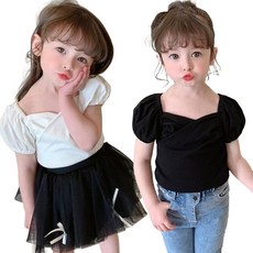 Yubly 女童蓬鬆抓皺上衣 T恤兩件組