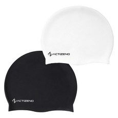 ACTIZENO 高級矽膠泳帽 2件組, 黑色 + 白色, 1套