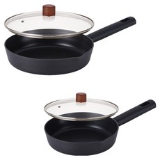 Lacena 全感應平底鍋 20cm + 24cm + 玻璃鍋蓋 2件 4入組, 1套, 黑色, 平底鍋 2種 + 玻璃鍋蓋 2件