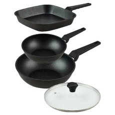 퀸센스 디너 후라이팬 + 유리뚜껑 세트 4개, 다크브라운, 27cm 사각팬 + 24cm 궁중팬 + 28cm 궁중팬 + 28cm 유리뚜껑, 1세트