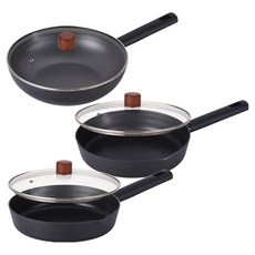 Lacena IH電磁爐平底鍋組 3個, 3種風扇+3個蓋子, 黑色