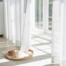 Home in Home Easy Wash 標準版型 可調節高度 雪紡亞麻蝴蝶褶窗簾 2件組, 白色