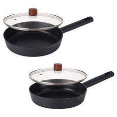 Lacena IH電磁爐平底鍋組 3個, 2種煎鍋+2個玻璃蓋, 黑色