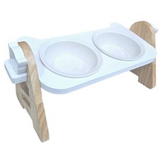 MONAGIO 寵物 Dr. Cats 可調式高度餐碗, 白配原木色, 1個