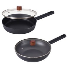 Lacena IH電磁爐平底鍋組 3個, 煎鍋+宮廷鍋+玻璃蓋2p, 黑色