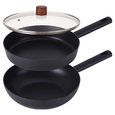 Lacena 全感應平底鍋 28cm + 炒鍋 28cm + 玻璃鍋蓋 3件組, 1套, 黑色, 平底鍋 + 炒鍋 + 玻璃鍋蓋