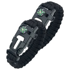 라운프 캠핑 아웃도어 파라코드 생존팔찌 2.5 x 25 cm, 블랙, 2개