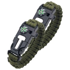 라운프 캠핑 아웃도어 파라코드 생존팔찌 2.5 x 25 cm, 그린, 2개