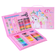 JAR 嚴選 水彩畫筆86件套裝禮盒 兒童繪畫套裝 美術用品, 粉色, 1盒
