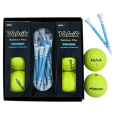 Volvik Rainbow Plus 2層高爾夫球 6顆 + 高爾夫球座 25支組, 1組, 1組, 19號 黃色(高爾夫球) + 白色 + 薄荷綠(高爾夫球座)