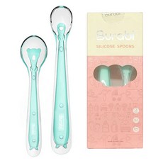 burabi 幼兒初期副食品矽膠湯匙2件組, 1套, 綠色