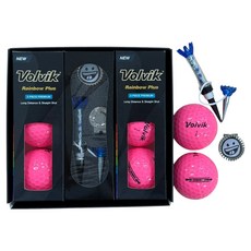 Volvik Rainbow Plus 2層高爾夫球 6顆 + 磁性子母球座 + 球標 + 帽夾組, 1組, 1組, 18號 粉色(高爾夫球)