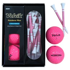 Volvik Rainbow Plus 2層高爾夫球 3顆 + 高爾夫球座 25支組, 1組, 1組, 14號 粉色(高爾夫球) + 白色 + 粉色(高爾夫球座)