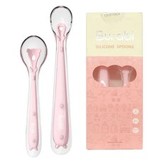 burabi 嬰兒用初期副食品矽膠湯匙2件組, 1套, 粉紅色