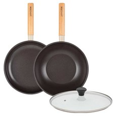 인터쿡 인덕션 포레스트 후라이팬 세트 3개, 베이지, 1세트, 24cm 후라이팬 + 24cm 궁중팬 + 24cm 유리뚜껑