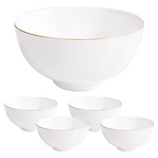骨瓷 Blanc Gold 麵碗, 白色, 5個