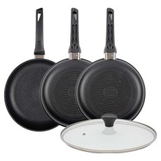 인터쿡 인덕션 후라이팬 세트 4개, 블랙, 1세트, 28cm 후라이팬 + 24cm 후라이팬 + 24cm 후라이팬 + 28cm 유리뚜껑