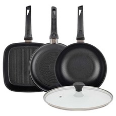 인터쿡 인덕션 후라이팬 세트 4개, 블랙, 1세트, 27cm 사각팬 + 24cm 후라이팬 + 28cm 궁중팬 + 28cm 유리뚜껑