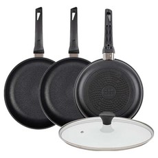 인터쿡 인덕션 후라이팬 세트 4개, 블랙, 1세트, 28cm 후라이팬 + 28cm 후라이팬 + 24cm 후라이팬 + 28cm 유리뚜껑