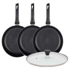 인터쿡 인덕션 후라이팬 세트 4개, 블랙, 1세트, 28cm 후라이팬 + 28cm 후라이팬 + 28cm 후라이팬 + 28cm 유리뚜껑