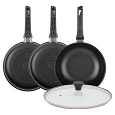 인터쿡 인덕션 후라이팬 세트 4개, 블랙, 1세트, 24cm 후라이팬 + 24cm 후라이팬 + 28cm 궁중팬 + 28cm 유리뚜껑