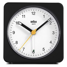 BRAUn 百靈 經典類比漸強鬧鈴靜音方形桌鐘, 黑色 + 白色