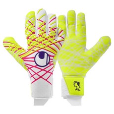 uhlsport GK 邁尼昂 預測系列 極致抓地力 雙手穿戴套組 UHL-1011392012, 1套, 白色 + 螢光, 黃色 + 粉紅色
