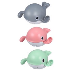 大鯨魚洗澡玩具3件組, 1套, 灰色, 綠色, 粉紅色