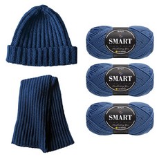 WoolClub 新手用編織DIY材料包 毛線3入 +印刷圖案套組, 806 靛藍色, 1套