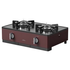 Haatz Bauhaus型獨立式自動火焰調節雙口瓦斯爐 顧客自行安裝, 紅酒色HFG-2382RWAF, LNG