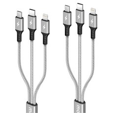 모잇 3in1 멀티 고속충전 케이블, 70cm, 실버, 2개