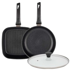 interCOOK 電磁爐平底鍋3件組, 1套, 黑色, 方形煎鍋 27cm + 平底鍋 28cm + 玻璃鍋蓋 28cm