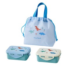 摩登屋2層分離型塑膠兒童便當盒 600ml+塑膠袋組, 1組, 恐龍