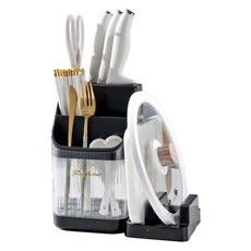 buymi 廚房Awesome多功能瀝水廚房水槽刀架餐具筒鍋墊整理架, 黑色, 1個