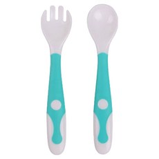 브라비 유아용 자기주도 이유식 숟가락 포크 세트, 그린, 1세트