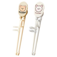 WONDER PAPA 兒童用可愛卡通矯正筷2件組, 1套, 白色小熊, 白色兔子