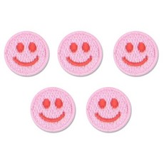 ButtonKing 熱接着式迷你微笑布章, 5個, 粉紅色