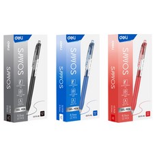 deLi 得力 順滑中性筆 0.5mm 36入組, 1個, 黑色, 藍色, 紅色