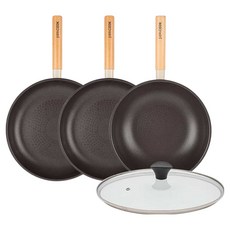 인터쿡 인덕션 포레스트 후라이팬 4종 세트, 베이지, 1세트, 후라이팬 28cm + 후라이팬 28cm + 궁중팬 28cm + 유리뚜껑