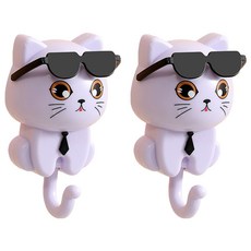 고양이 무타공 벽 후크, 퍼플, 2개